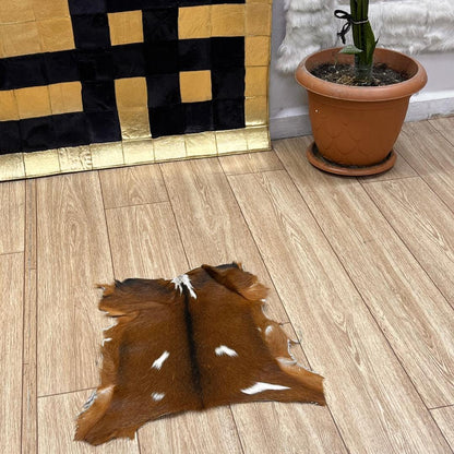 Handmade Brown Goatskin Rug: Scandinavian Home Decor (16x17 in - BuzzLeatherCarpetHandmade Brown Goatskin Rug: Scandinavian Home Decor (16x17 in