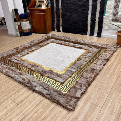 Handmade Brown - Gold Sheepskin Rug: Fluffy Area Rug - BuzzLeatherCarpetHandmade Brown - Gold Sheepskin Rug: Fluffy Area Rug