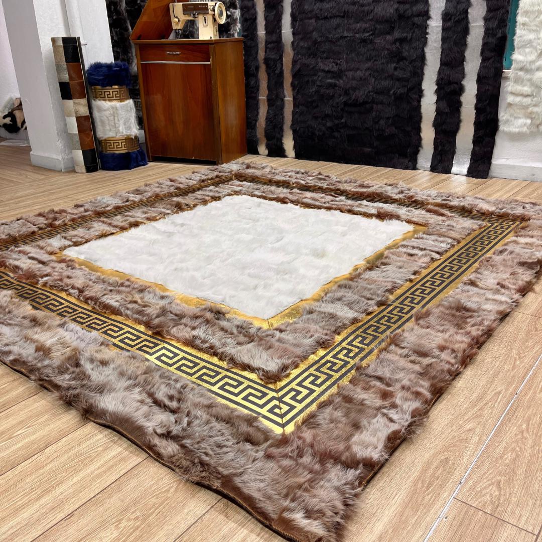 Handmade Brown - Gold Sheepskin Rug: Fluffy Area Rug - BuzzLeatherCarpetHandmade Brown - Gold Sheepskin Rug: Fluffy Area Rug