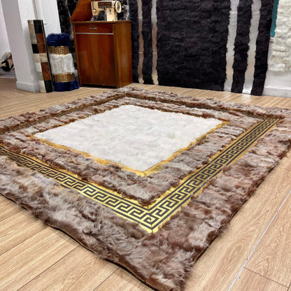 Handmade Brown - Gold Sheepskin Rug: Fluffy Area Rug - BuzzLeatherCarpetHandmade Brown - Gold Sheepskin Rug: Fluffy Area Rug