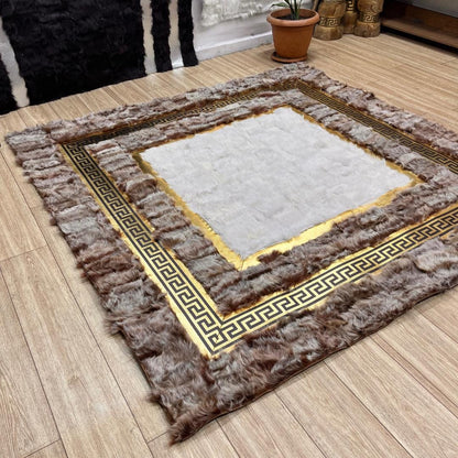 Handmade Brown - Gold Sheepskin Rug: Fluffy Area Rug - BuzzLeatherCarpetHandmade Brown - Gold Sheepskin Rug: Fluffy Area Rug