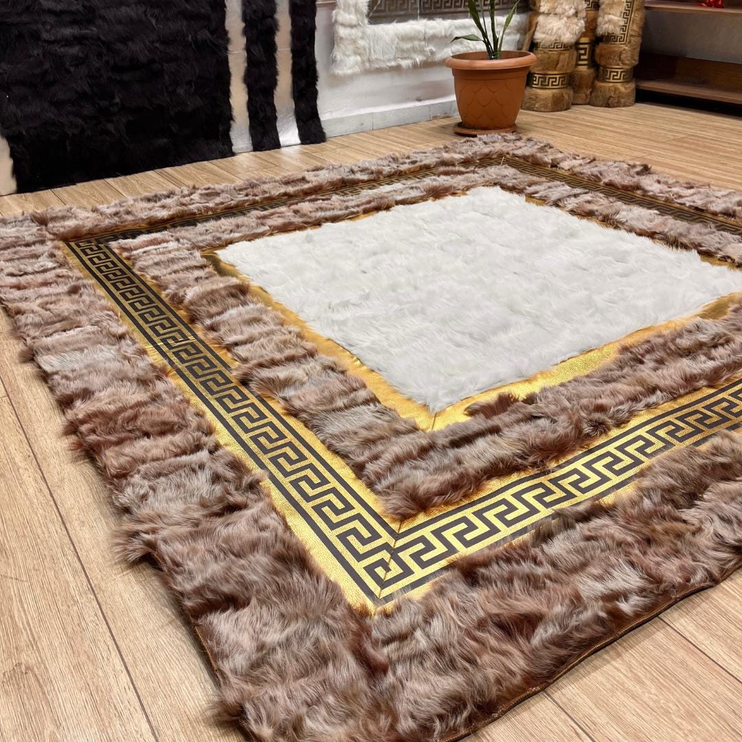 Handmade Brown - Gold Sheepskin Rug: Fluffy Area Rug - BuzzLeatherCarpetHandmade Brown - Gold Sheepskin Rug: Fluffy Area Rug