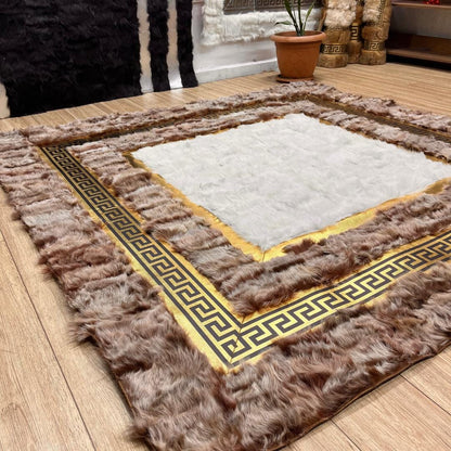 Handmade Brown - Gold Sheepskin Rug: Fluffy Area Rug - BuzzLeatherCarpetHandmade Brown - Gold Sheepskin Rug: Fluffy Area Rug