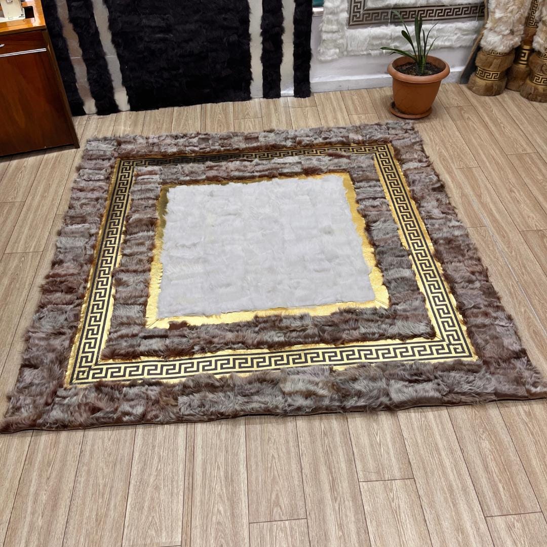 Handmade Brown - Gold Sheepskin Rug: Fluffy Area Rug - BuzzLeatherCarpetHandmade Brown - Gold Sheepskin Rug: Fluffy Area Rug