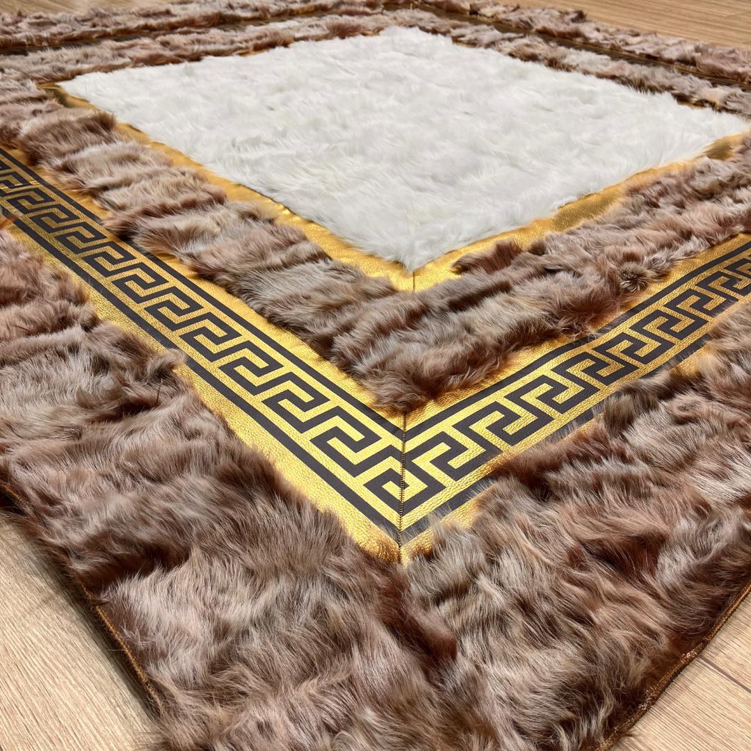 Handmade Brown - Gold Sheepskin Rug: Fluffy Area Rug - BuzzLeatherCarpetHandmade Brown - Gold Sheepskin Rug: Fluffy Area Rug