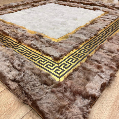 Handmade Brown - Gold Sheepskin Rug: Fluffy Area Rug - BuzzLeatherCarpetHandmade Brown - Gold Sheepskin Rug: Fluffy Area Rug