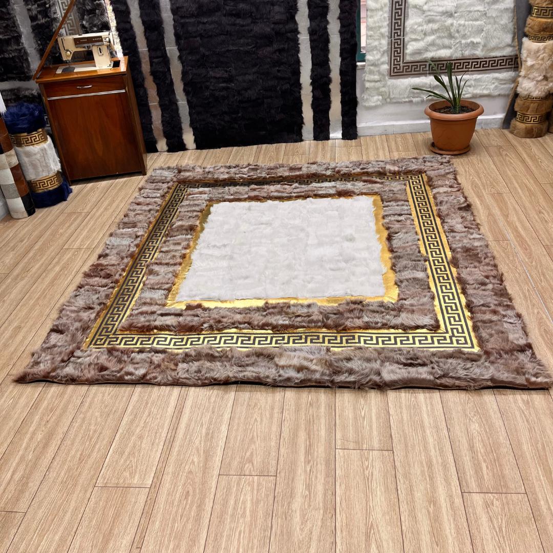 Handmade Brown - Gold Sheepskin Rug: Fluffy Area Rug - BuzzLeatherCarpetHandmade Brown - Gold Sheepskin Rug: Fluffy Area Rug