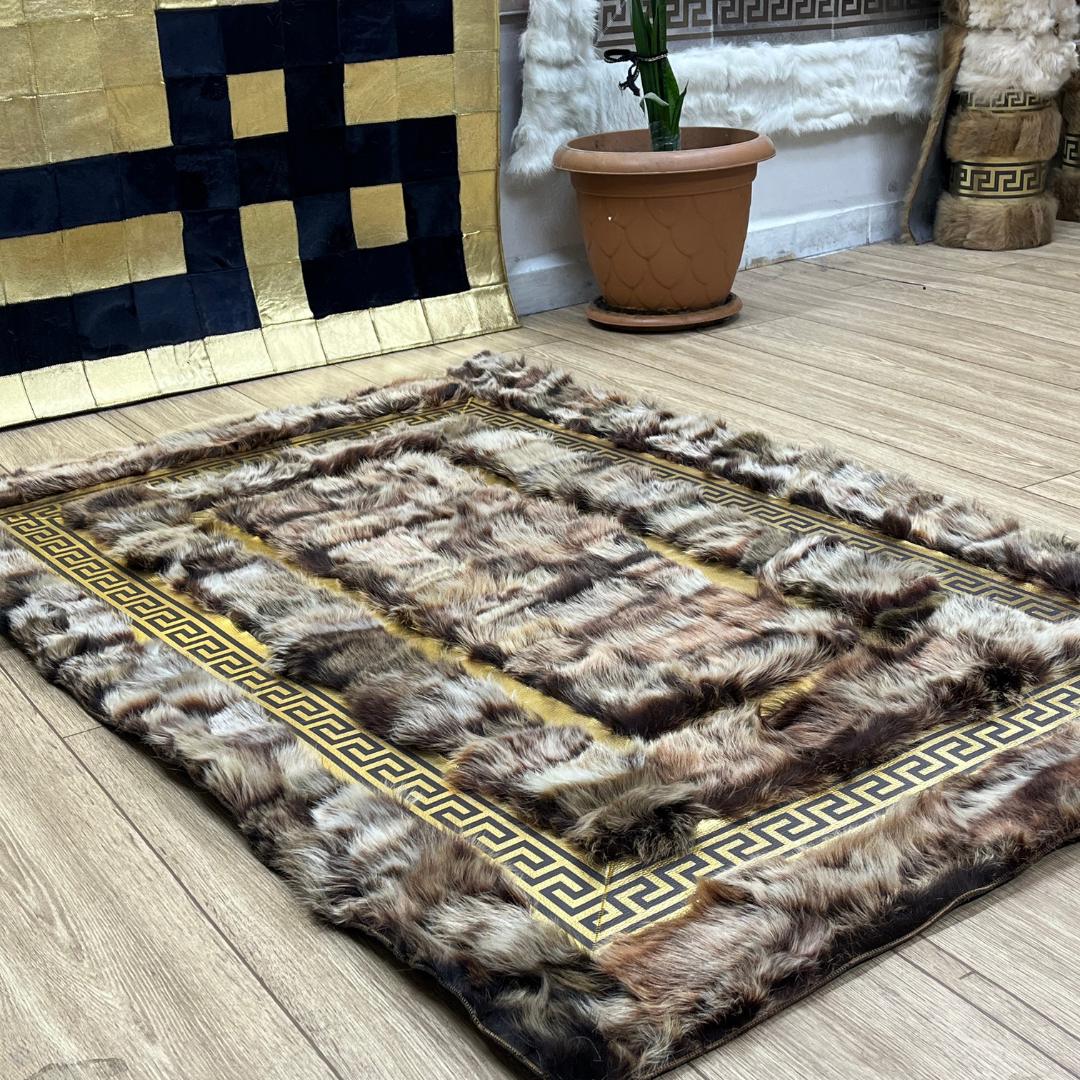 Handmade Brown - Gold Sheepskin Rug: Fluffy Living Room Carpet - BuzzLeatherCarpetHandmade Brown - Gold Sheepskin Rug: Fluffy Living Room Carpet