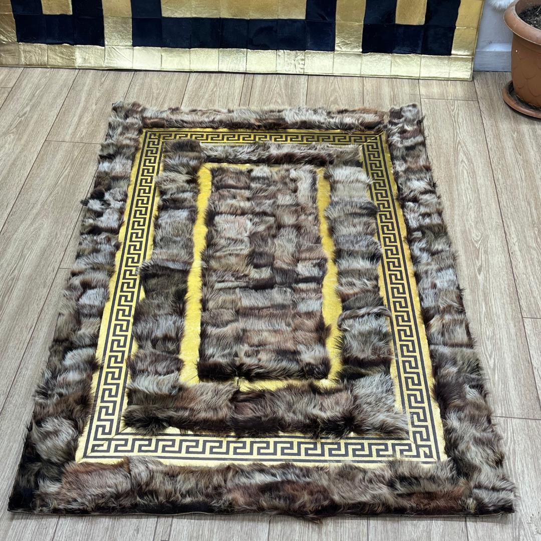 Handmade Brown - Gold Sheepskin Rug: Fluffy Living Room Carpet - BuzzLeatherCarpetHandmade Brown - Gold Sheepskin Rug: Fluffy Living Room Carpet