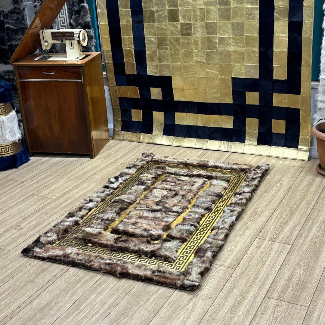 Handmade Brown - Gold Sheepskin Rug: Fluffy Living Room Carpet - BuzzLeatherCarpetHandmade Brown - Gold Sheepskin Rug: Fluffy Living Room Carpet