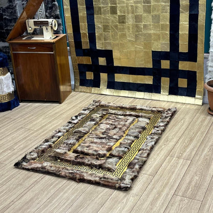 Handmade Brown - Gold Sheepskin Rug: Fluffy Living Room Carpet - BuzzLeatherCarpetHandmade Brown - Gold Sheepskin Rug: Fluffy Living Room Carpet