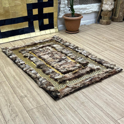 Handmade Brown - Gold Sheepskin Rug: Fluffy Living Room Carpet - BuzzLeatherCarpetHandmade Brown - Gold Sheepskin Rug: Fluffy Living Room Carpet