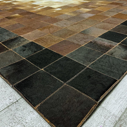 Handmade Brown & White Cowhide Patchwork Rug: Natural Home Decor - BuzzLeatherCarpetHandmade Brown & White Cowhide Patchwork Rug: Natural Home Decor