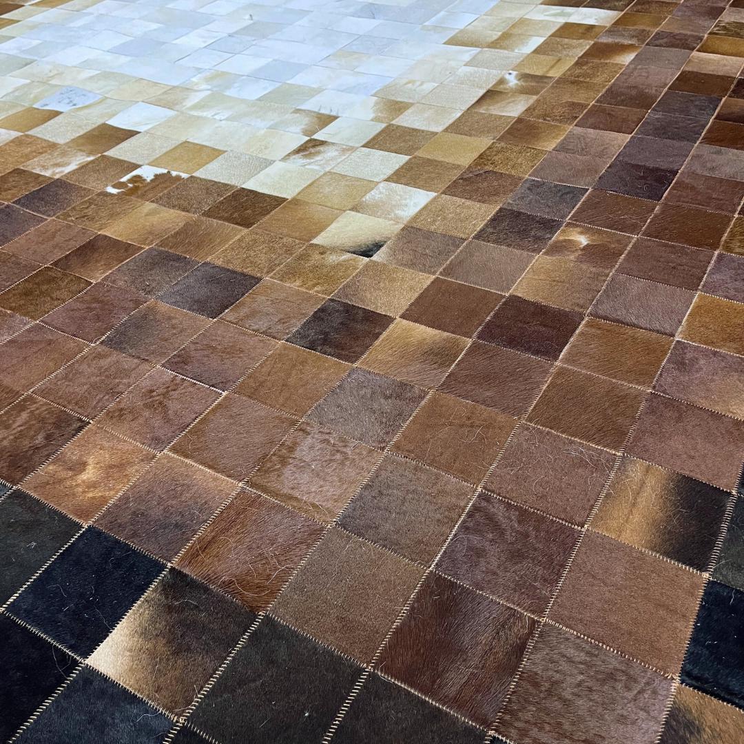 Handmade Brown & White Cowhide Patchwork Rug: Natural Home Decor - BuzzLeatherCarpetHandmade Brown & White Cowhide Patchwork Rug: Natural Home Decor