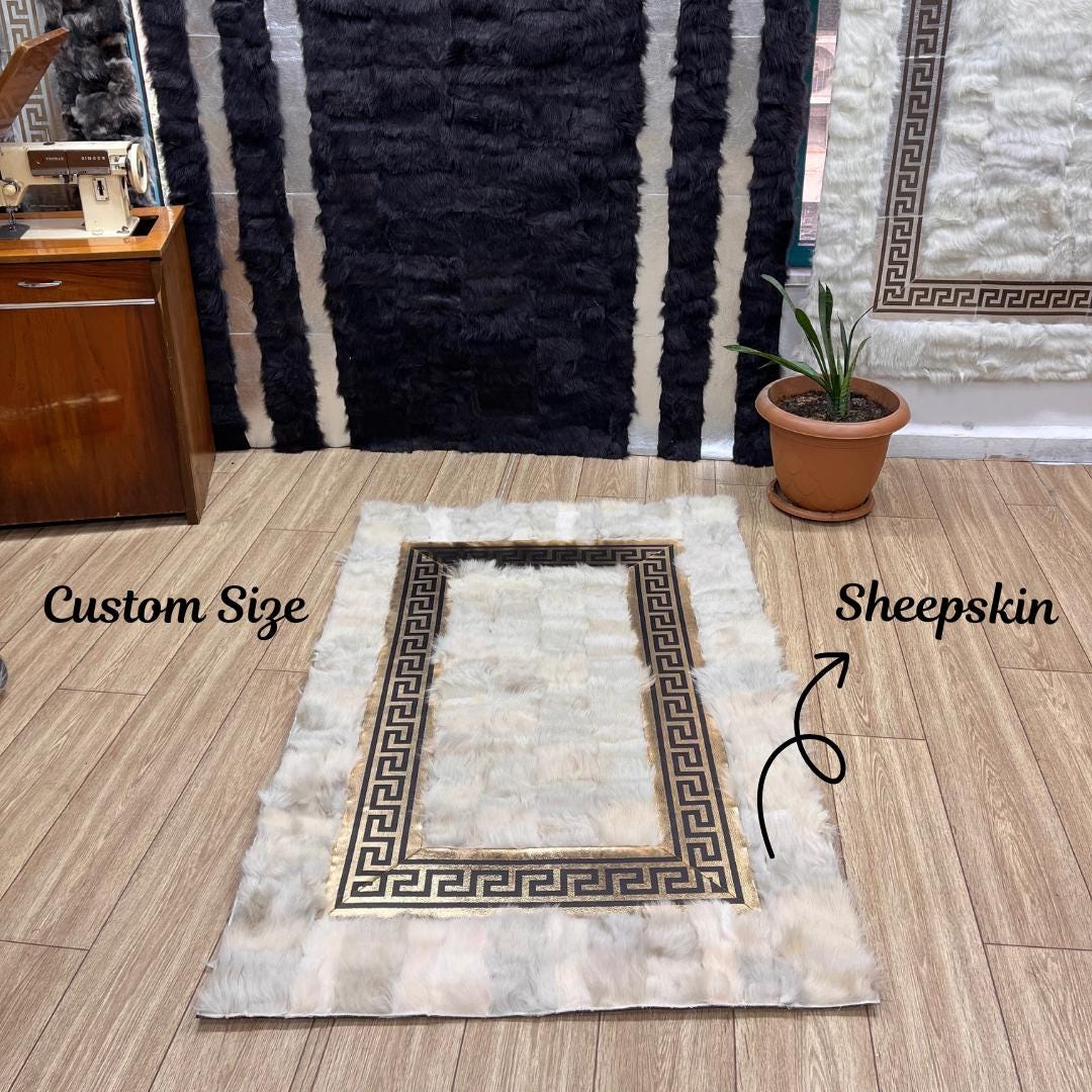 Handmade Creamy - Gold Sheepskin Patchwork Rug: Fluffy Wool Area Rug - BuzzLeatherCarpetHandmade Creamy - Gold Sheepskin Patchwork Rug: Fluffy Wool Area Rug