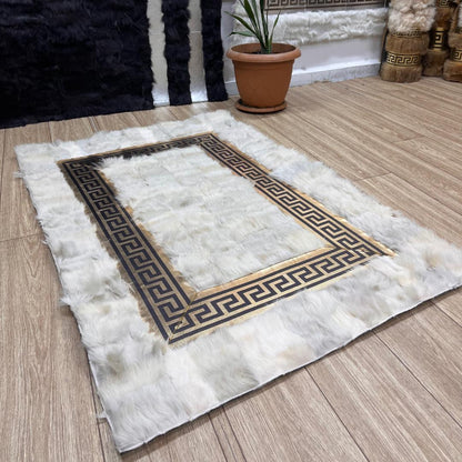 Handmade Creamy - Gold Sheepskin Patchwork Rug: Fluffy Wool Area Rug - BuzzLeatherCarpetHandmade Creamy - Gold Sheepskin Patchwork Rug: Fluffy Wool Area Rug