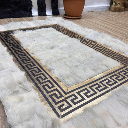 Handmade Creamy - Gold Sheepskin Patchwork Rug: Fluffy Wool Area Rug - BuzzLeatherCarpetHandmade Creamy - Gold Sheepskin Patchwork Rug: Fluffy Wool Area Rug