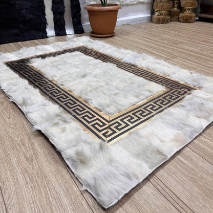 Handmade Creamy - Gold Sheepskin Patchwork Rug: Fluffy Wool Area Rug - BuzzLeatherCarpetHandmade Creamy - Gold Sheepskin Patchwork Rug: Fluffy Wool Area Rug