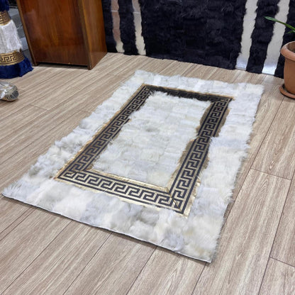 Handmade Creamy - Gold Sheepskin Patchwork Rug: Fluffy Wool Area Rug - BuzzLeatherCarpetHandmade Creamy - Gold Sheepskin Patchwork Rug: Fluffy Wool Area Rug