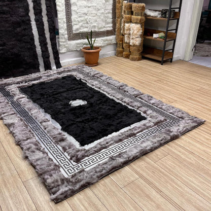 Handmade Gray - Black Sheepskin Patchwork Rug: Fluffy Wool Area Rug - BuzzLeatherCarpetHandmade Gray - Black Sheepskin Patchwork Rug: Fluffy Wool Area Rug