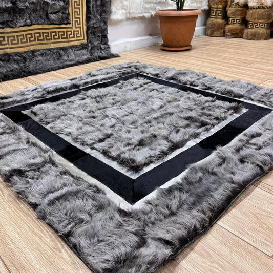 Handmade Gray Sheepskin Patchwork Rug: Fluffy Wool Area Rug - BuzzLeatherCarpetHandmade Gray Sheepskin Patchwork Rug: Fluffy Wool Area Rug
