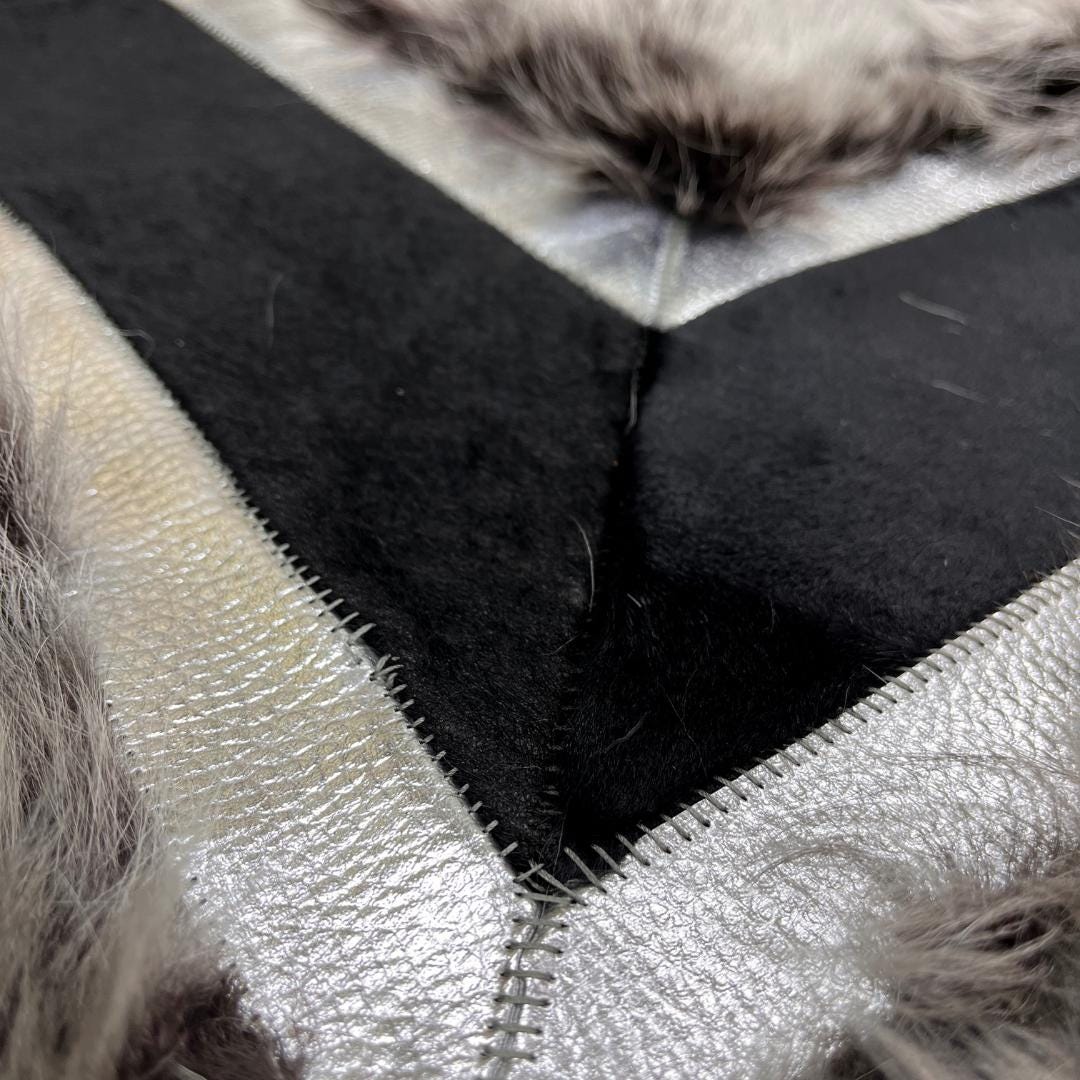 Handmade Gray Sheepskin Patchwork Rug: Fluffy Wool Area Rug - BuzzLeatherCarpetHandmade Gray Sheepskin Patchwork Rug: Fluffy Wool Area Rug