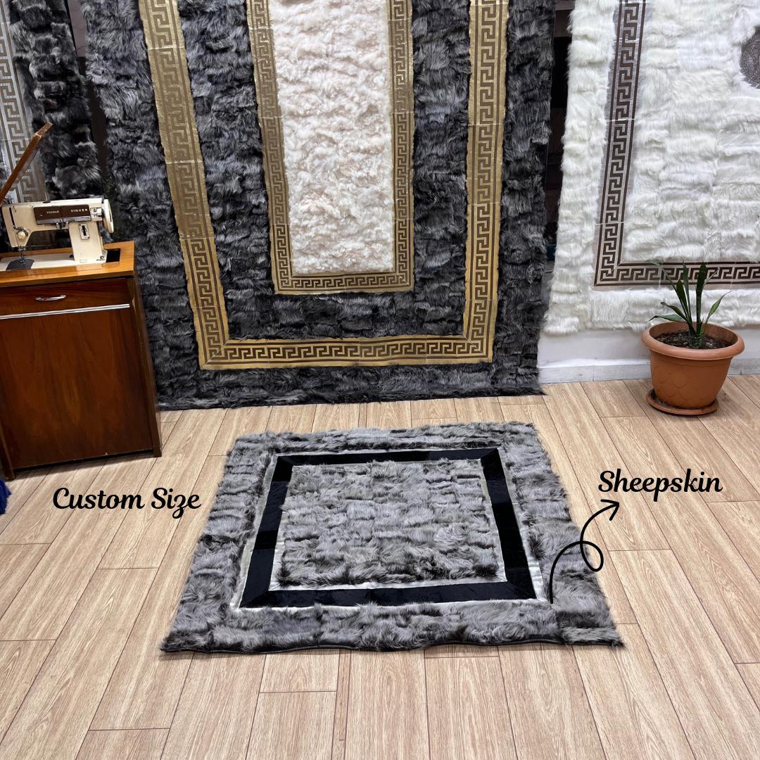 Handmade Gray Sheepskin Patchwork Rug: Fluffy Wool Area Rug - BuzzLeatherCarpetHandmade Gray Sheepskin Patchwork Rug: Fluffy Wool Area Rug