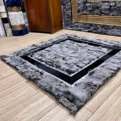 Handmade Gray Sheepskin Patchwork Rug: Fluffy Wool Area Rug - BuzzLeatherCarpetHandmade Gray Sheepskin Patchwork Rug: Fluffy Wool Area Rug