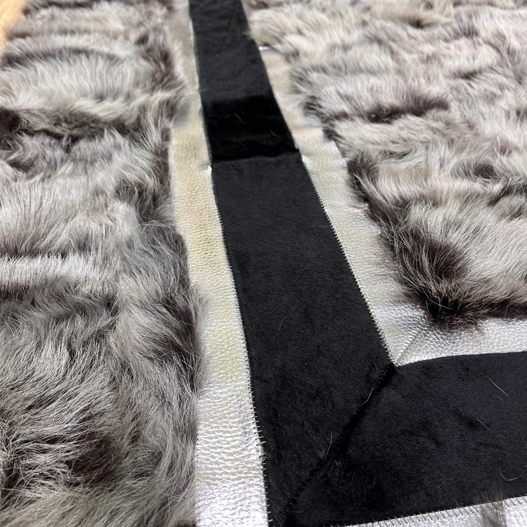 Handmade Gray Sheepskin Patchwork Rug: Fluffy Wool Area Rug - BuzzLeatherCarpetHandmade Gray Sheepskin Patchwork Rug: Fluffy Wool Area Rug