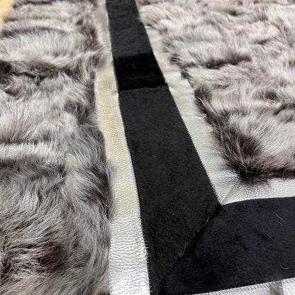 Handmade Gray Sheepskin Patchwork Rug: Fluffy Wool Area Rug - BuzzLeatherCarpetHandmade Gray Sheepskin Patchwork Rug: Fluffy Wool Area Rug