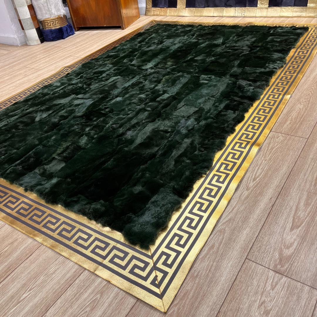 Handmade Green Rabbit Fur Rug: Plush Non - Slip Leather Area Rug - BuzzLeatherCarpetHandmade Green Rabbit Fur Rug: Plush Non - Slip Leather Area Rug