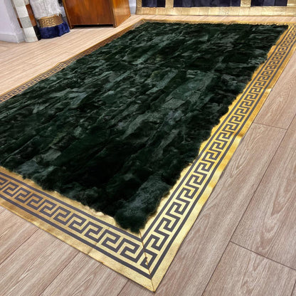 Handmade Green Rabbit Fur Rug: Plush Non - Slip Leather Area Rug - BuzzLeatherCarpetHandmade Green Rabbit Fur Rug: Plush Non - Slip Leather Area Rug