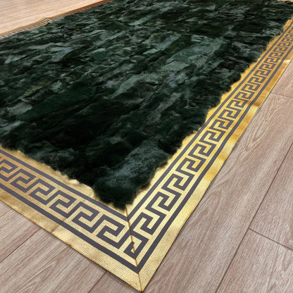 Handmade Green Rabbit Fur Rug: Plush Non - Slip Leather Area Rug - BuzzLeatherCarpetHandmade Green Rabbit Fur Rug: Plush Non - Slip Leather Area Rug