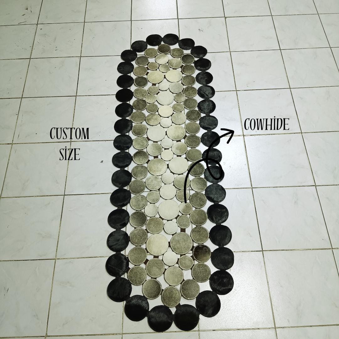 Handmade Patchwork Cowhide Rug: Brown - Cream Hallway or Bedroom Decor - BuzzLeatherCarpetHandmade Patchwork Cowhide Rug: Brown - Cream Hallway or Bedroom Decor