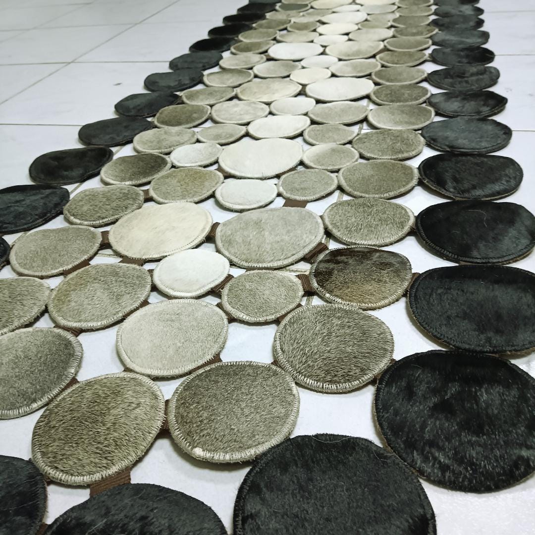 Handmade Patchwork Cowhide Rug: Brown - Cream Hallway or Bedroom Decor - BuzzLeatherCarpetHandmade Patchwork Cowhide Rug: Brown - Cream Hallway or Bedroom Decor