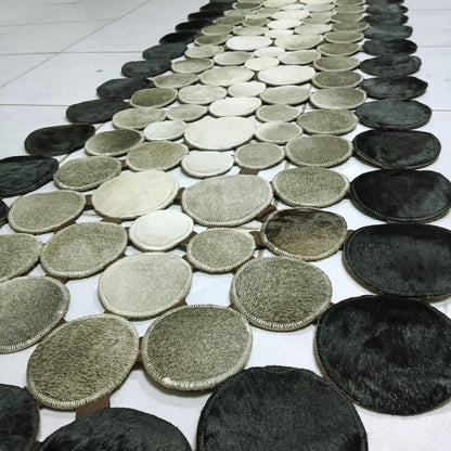 Handmade Patchwork Cowhide Rug: Brown - Cream Hallway or Bedroom Decor - BuzzLeatherCarpetHandmade Patchwork Cowhide Rug: Brown - Cream Hallway or Bedroom Decor