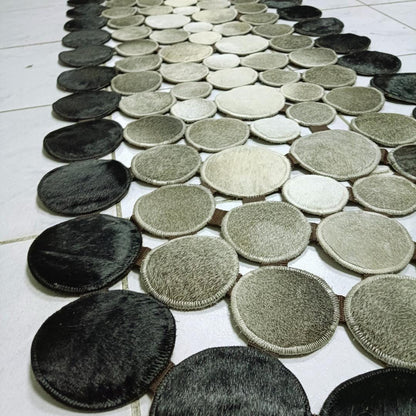 Handmade Patchwork Cowhide Rug: Brown - Cream Hallway or Bedroom Decor - BuzzLeatherCarpetHandmade Patchwork Cowhide Rug: Brown - Cream Hallway or Bedroom Decor