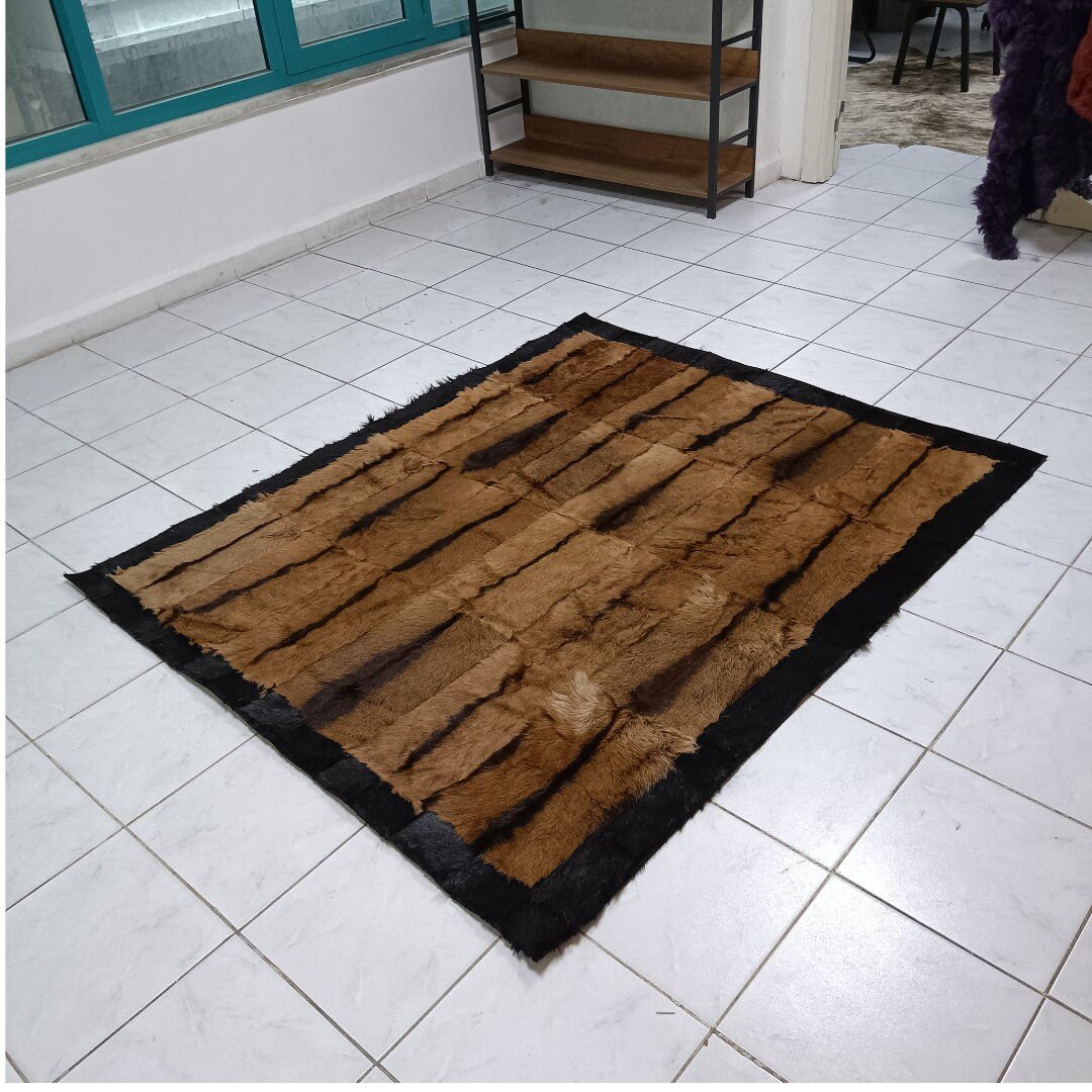 Handmade Patchwork Goatskin Rug: Genuine Fur Area Rug - BuzzLeatherCarpetHandmade Patchwork Goatskin Rug: Genuine Fur Area Rug