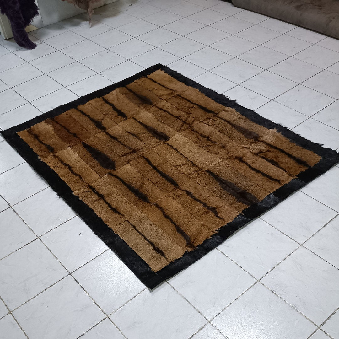 Handmade Patchwork Goatskin Rug: Genuine Fur Area Rug - BuzzLeatherCarpetHandmade Patchwork Goatskin Rug: Genuine Fur Area Rug