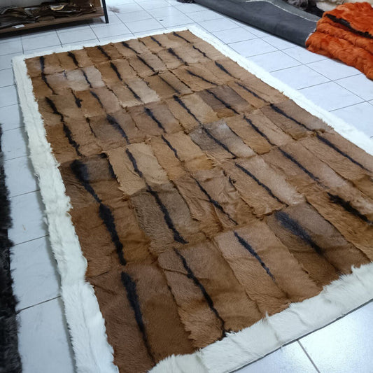 Handmade Patchwork Goatskin Rug: Genuine Fur Area Rug - BuzzLeatherCarpetHandmade Patchwork Goatskin Rug: Genuine Fur Area Rug