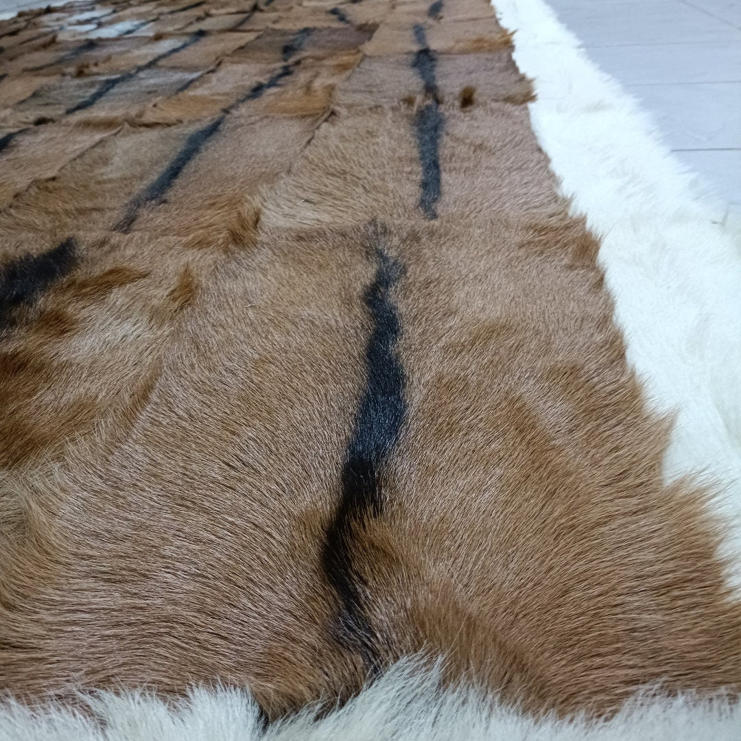 Handmade Patchwork Goatskin Rug: Genuine Fur Area Rug - BuzzLeatherCarpetHandmade Patchwork Goatskin Rug: Genuine Fur Area Rug