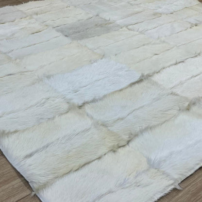 Handmade Patchwork Goatskin Rug: Soft, Plush Texture - BuzzLeatherCarpetHandmade Patchwork Goatskin Rug: Soft, Plush Texture
