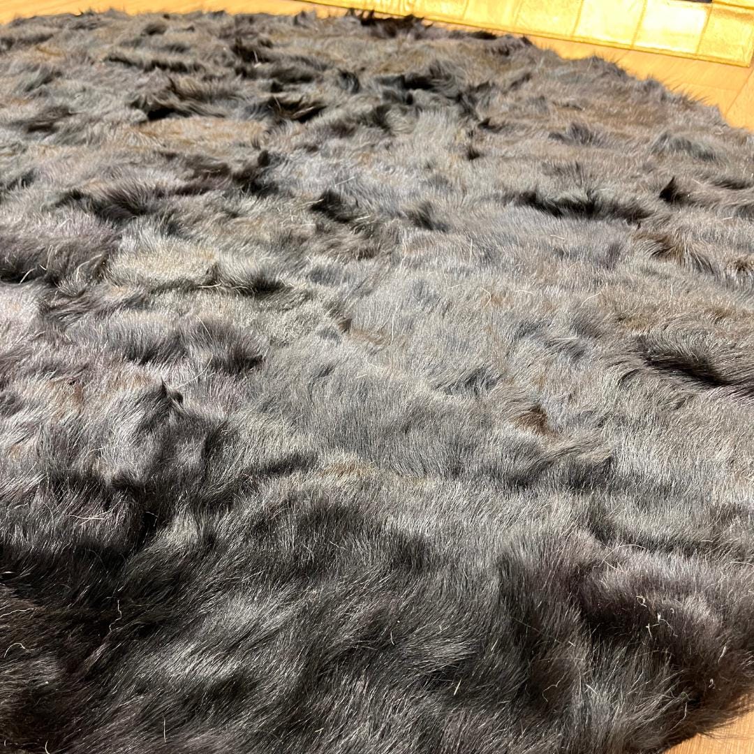 Handmade Round Black Sheepskin Rug: Natural Leather Area Rug - BuzzLeatherCarpetHandmade Round Black Sheepskin Rug: Natural Leather Area Rug