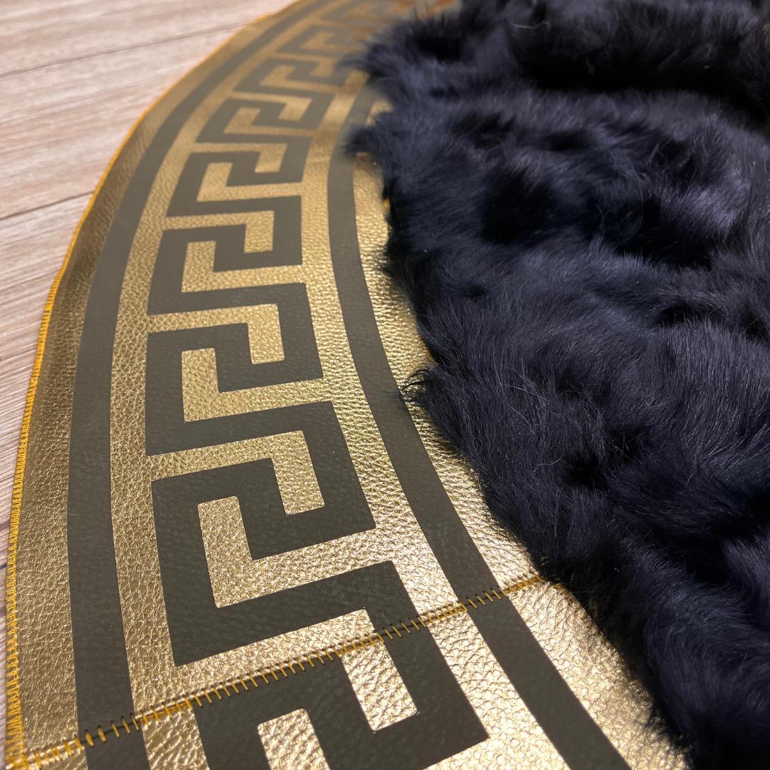 Handmade Round Black Sheepskin Rug: Natural Leather Area Rug - BuzzLeatherCarpetHandmade Round Black Sheepskin Rug: Natural Leather Area Rug