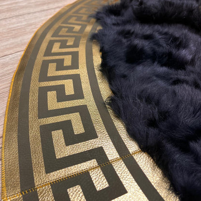 Handmade Round Black Sheepskin Rug: Natural Leather Area Rug - BuzzLeatherCarpetHandmade Round Black Sheepskin Rug: Natural Leather Area Rug
