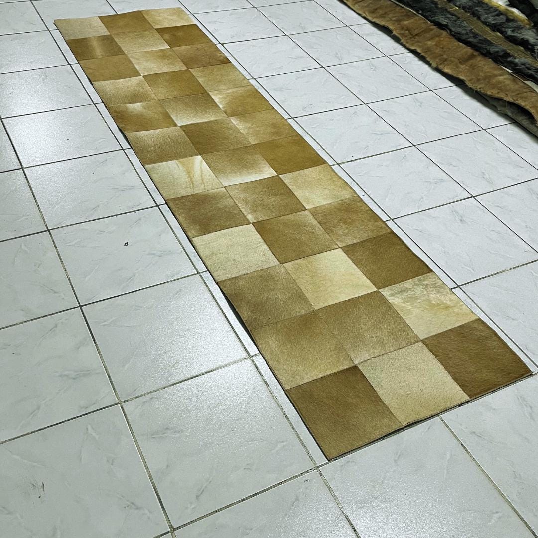 Handmade Tricolor Cowhide Patchwork Rug: Genuine Leather Runner Carpet - BuzzLeatherCarpetHandmade Tricolor Cowhide Patchwork Rug: Genuine Leather Runner Carpet