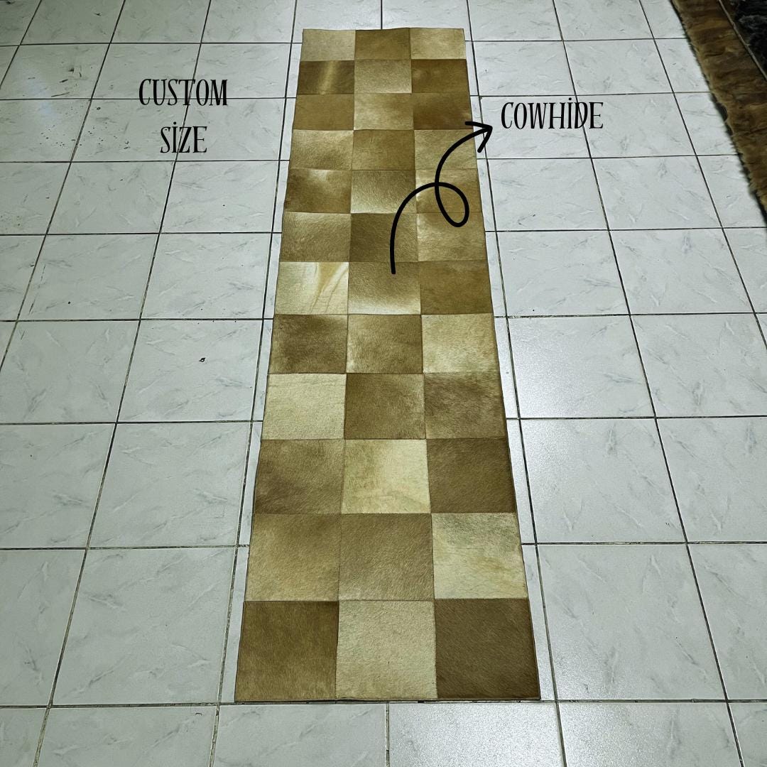 Handmade Tricolor Cowhide Patchwork Rug: Genuine Leather Runner Carpet - BuzzLeatherCarpetHandmade Tricolor Cowhide Patchwork Rug: Genuine Leather Runner Carpet