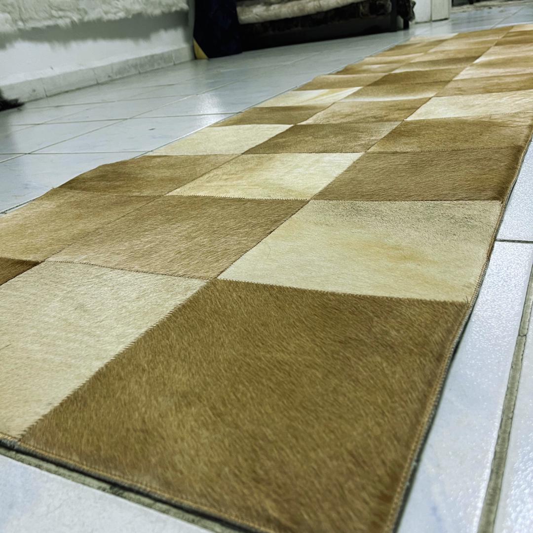 Handmade Tricolor Cowhide Patchwork Rug: Genuine Leather Runner Carpet - BuzzLeatherCarpetHandmade Tricolor Cowhide Patchwork Rug: Genuine Leather Runner Carpet