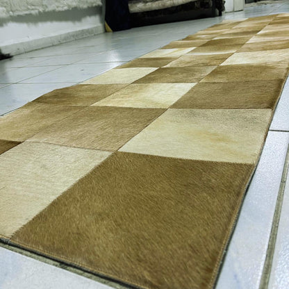 Handmade Tricolor Cowhide Patchwork Rug: Genuine Leather Runner Carpet - BuzzLeatherCarpetHandmade Tricolor Cowhide Patchwork Rug: Genuine Leather Runner Carpet
