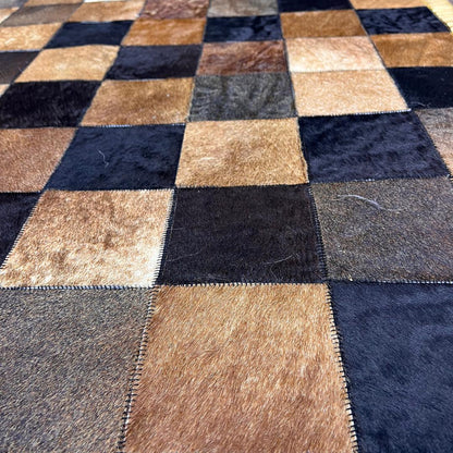 Handmade Tricolor Cowhide Rug: Leather Patchwork Area Rug - BuzzLeatherCarpetHandmade Tricolor Cowhide Rug: Leather Patchwork Area Rug